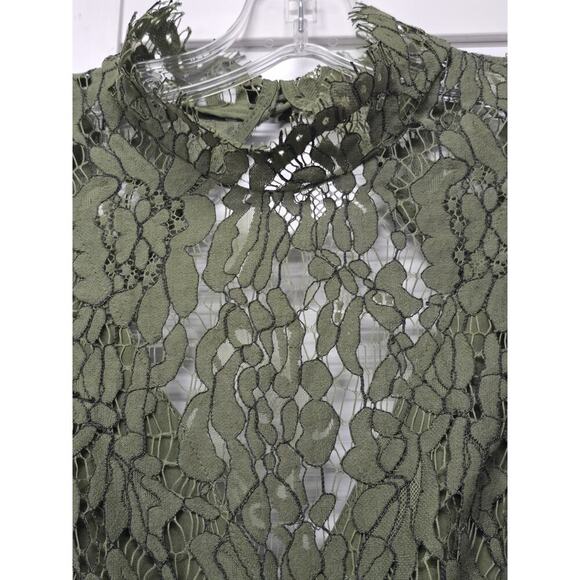 Keepsake the Label Dress Womens Medium Green Porcelain Lace Mock Neck Mini - Picture 7 of 12